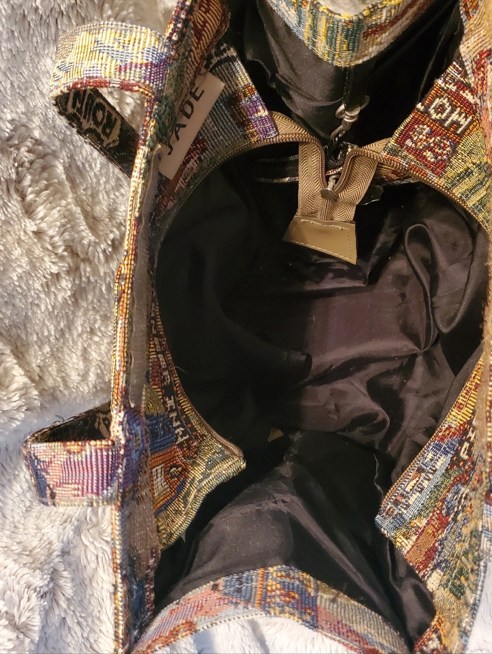 Vtg JADE Route 66 Themed Tapestry Canvas Travel Shoulder Tote Bag & Coin Purse - Picture 8 of 9